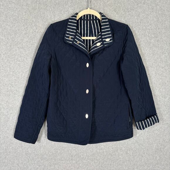 Hilary Radley Jacket Womens Small Navy Striped Quilted Reversible Casual Pockets - Picture 1 of 7